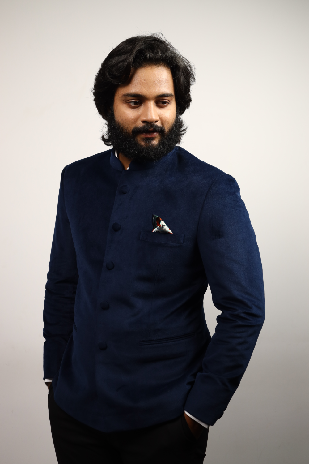 Tuna Blue Textured Premium Cotton Bandhgala/Jodhpuri Suits for Men.