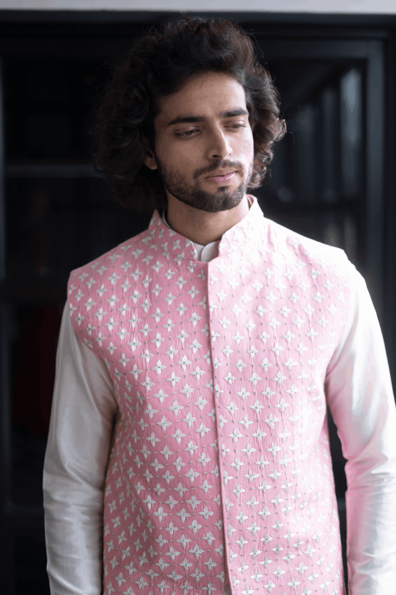 Hilo Design Buy Mens Light Pink Nehru Jacket Kurta HILO DESIGN